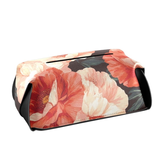Elegant Pink Peony Flowers Tissue Box Cover Leather Square Rectangle Tissue Box Holder for Bathroom Living Room Desk Office Decor