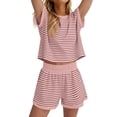 thumbnail image 4 of Wiholl Summer Sets for Women Summer outfits Lounge Short Sets Womens Striped Set with Pocket, 4 of 8