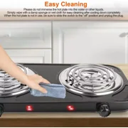 Hinzonek 2000W Portable Electric Double Burner, Electric Hot Plate Kitchen Cooktop Cooking Stove Frying Pan and Easy to Clean for Home or Dorm, 5 Adjustable Temperatures, Black