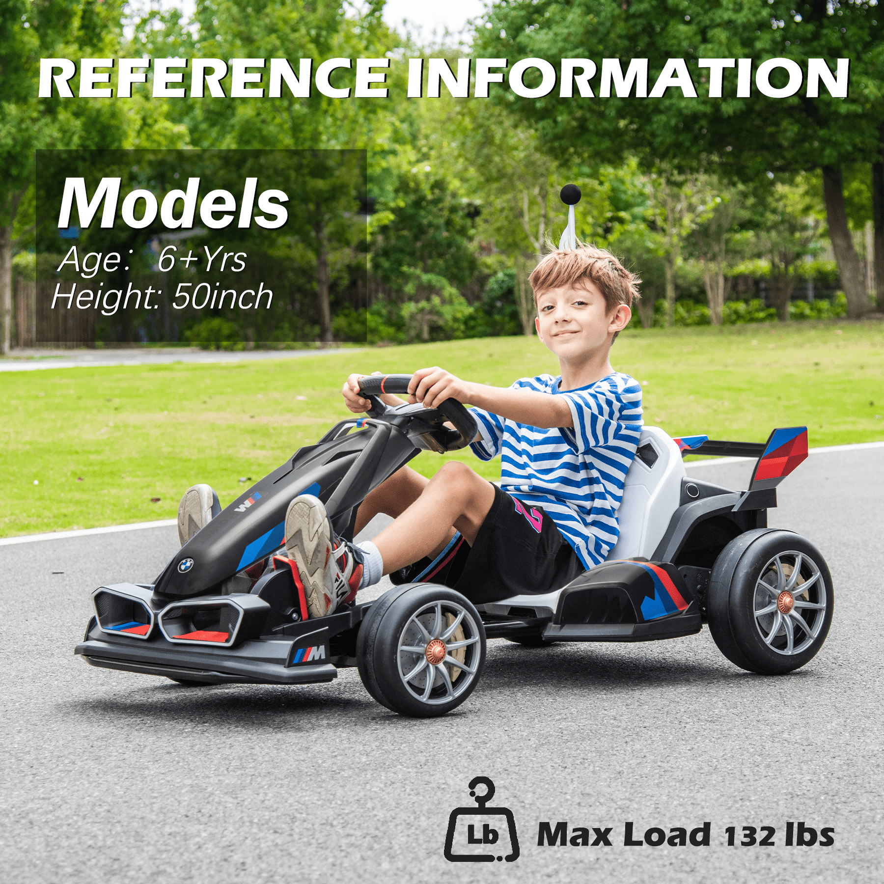 NEECHIPRO 36V Licensed BMW Electric Go Kart , 400W Powerful Motor Racing with Drift Race Pedal,for Kids Age 6+, 8mph,Black