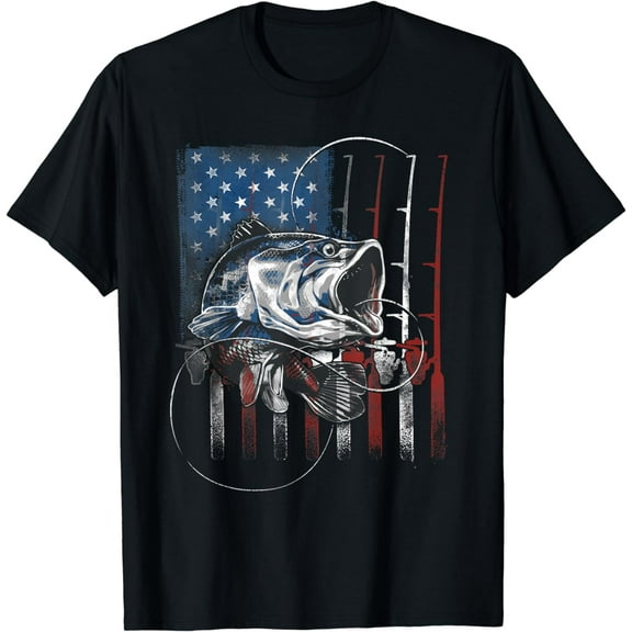 Fishing American Flag Vintage Tshirt USA Bass Fisherman Gift