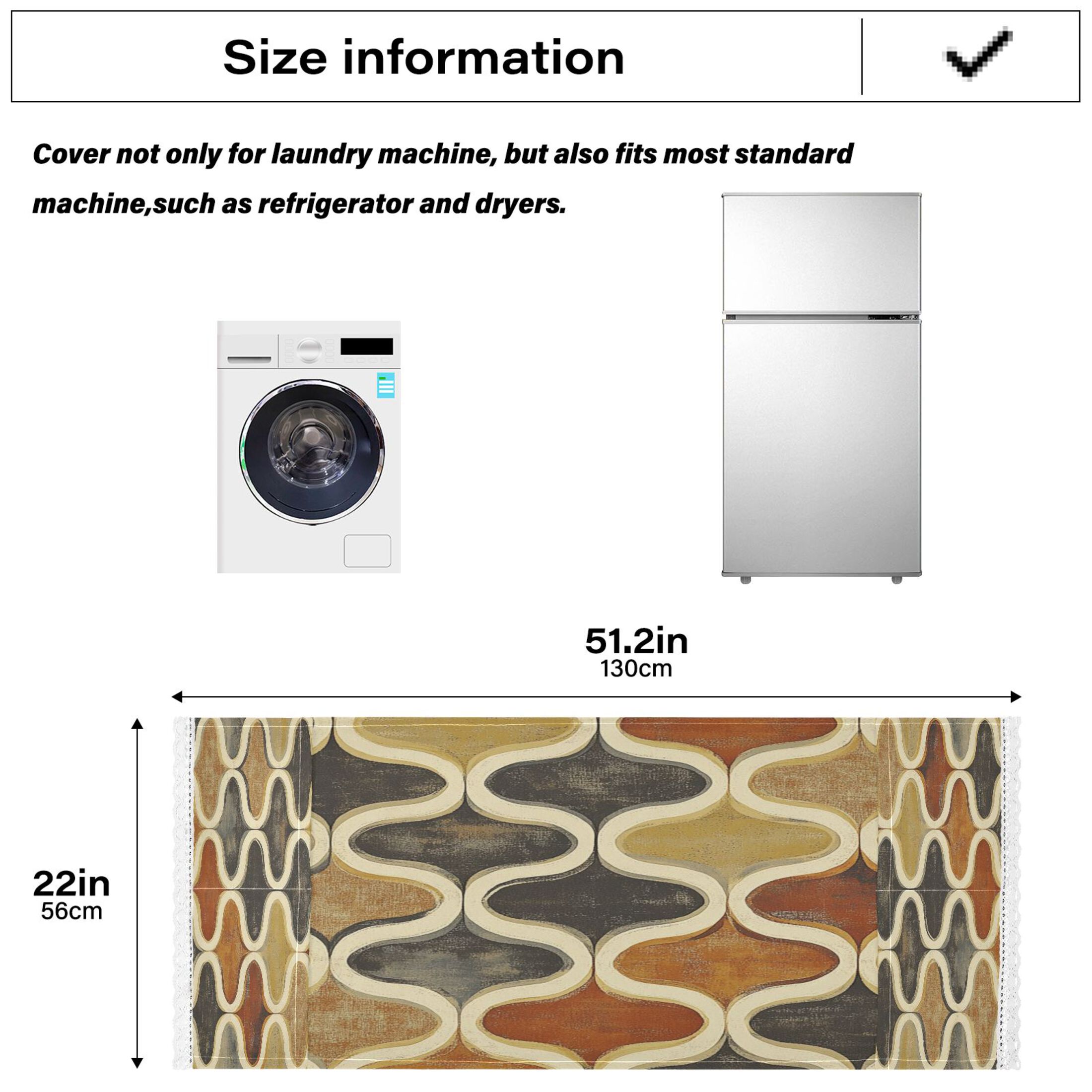 Retro CarpetWasher and Dryer Covers Dust-Proof and Oil Resistant Fridge Cover with 4 Storage Pockets Washing Machine Top Cover for Laundry Kitchen Home 51.2 x 22 In