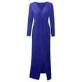 thumbnail image 4 of WTXUE Long Sleeve Dress, Women's Sequin Long Sleeve V-Neck Long Nightclub Slim Sling Dress with Slit, Blue Dress Women, Blue XL, 4 of 6
