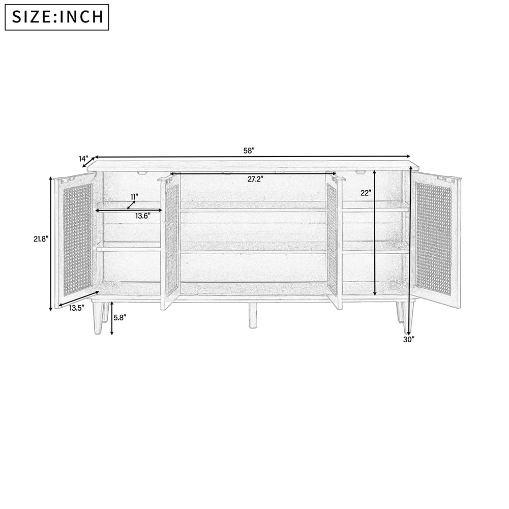 Resenkos 58" Accent Cabinet with 4 Rattan Doors and 2 Adjustable Shelves, Espresso Resenkos 58" Accent Cabinet with 4 Rattan Doors and 2 Adjustable Shelves, Espresso