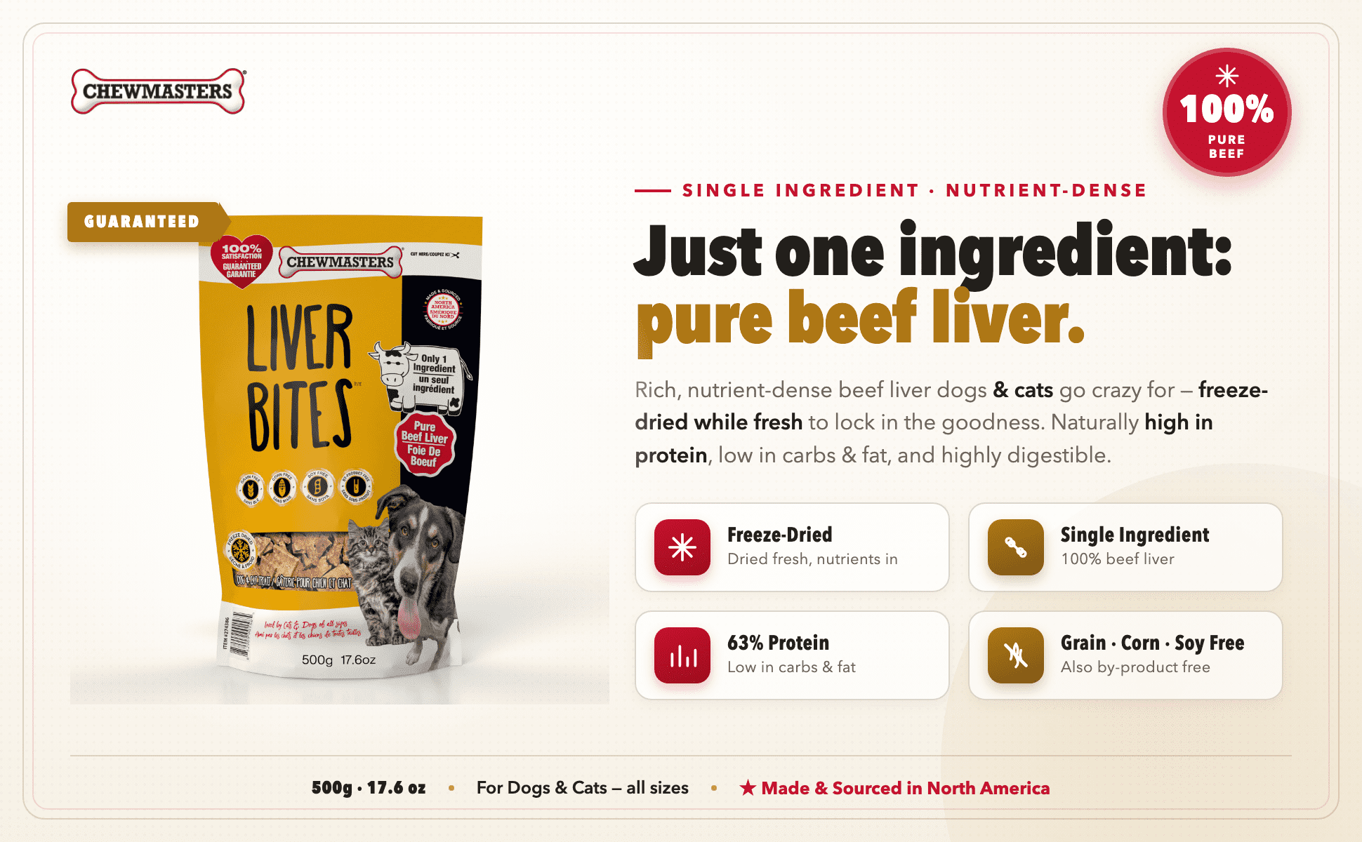 Friandises pour chiens Chewmasters au foie de bœuf lyophilisé 500 g