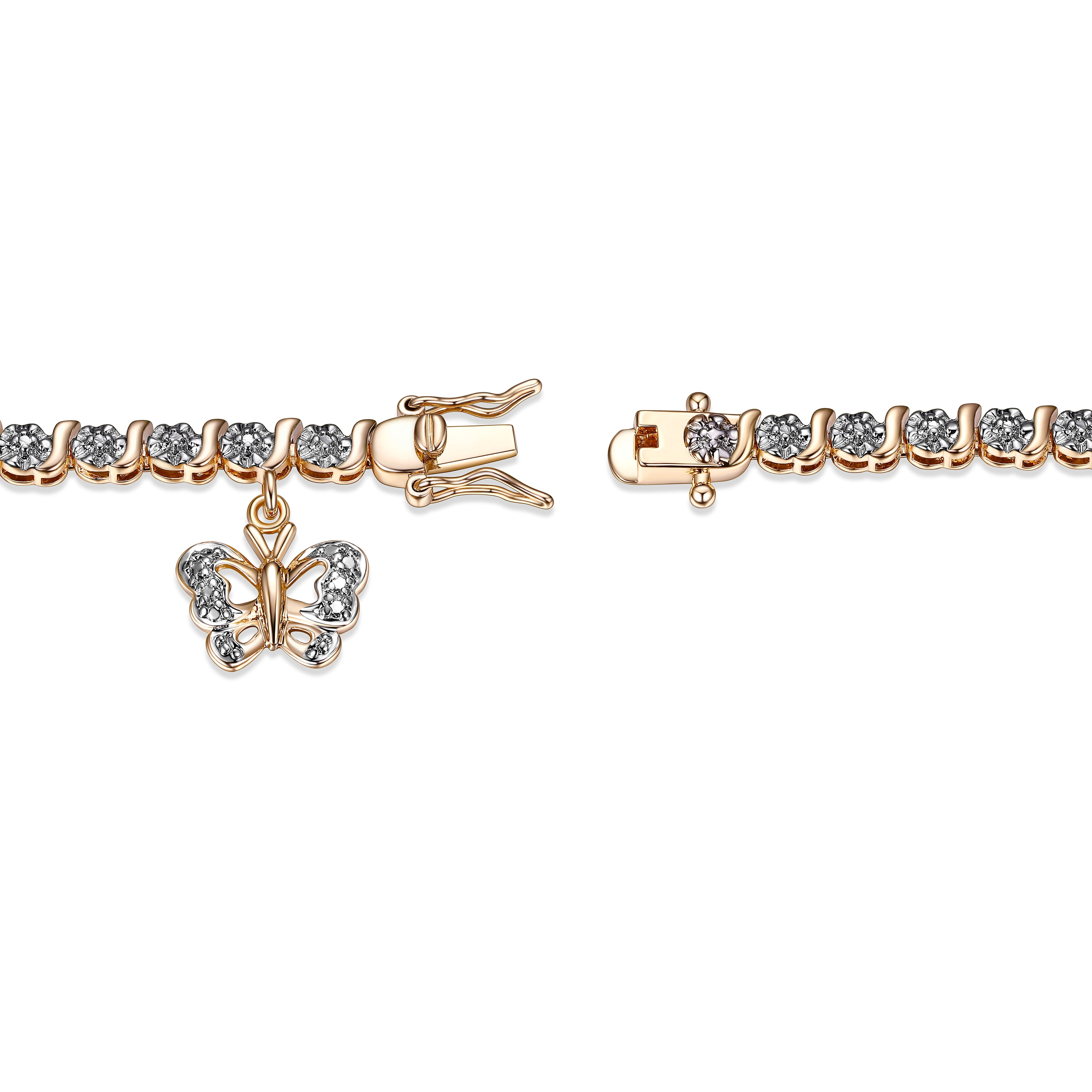 Morgan & Paige 18K Yellow Gold Plated Diamond Accent Butterfly Charm Tennis Bracelet, 7.25"