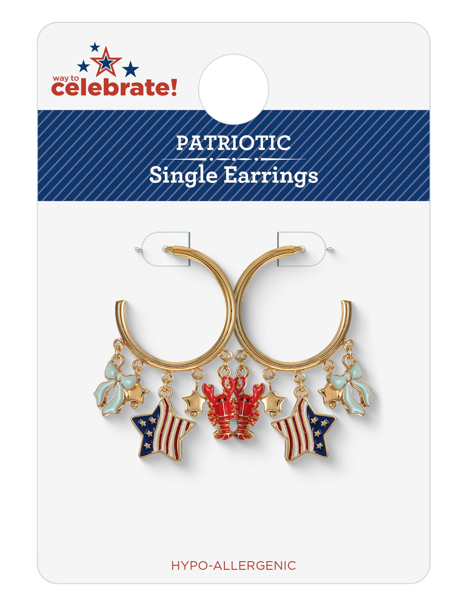 Way to Celebrate Americana Gold Charmy Hoop Earrings