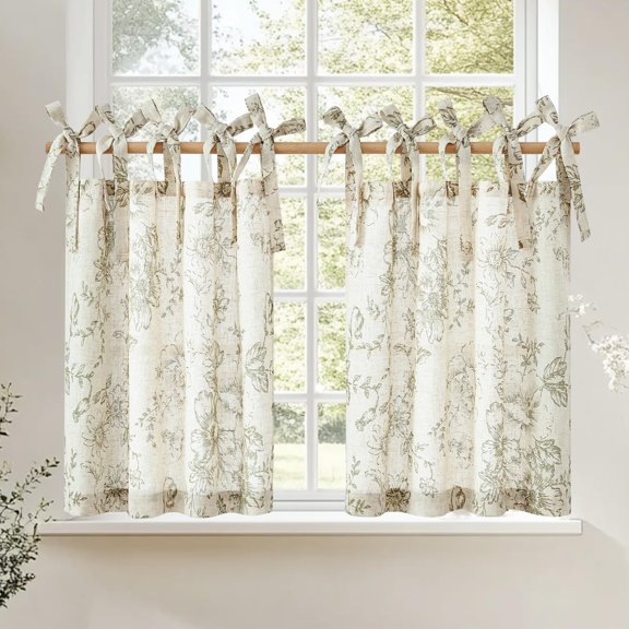 Cortinas jinchan de lino floral con atado superior 66x91 cm 2 paneles
