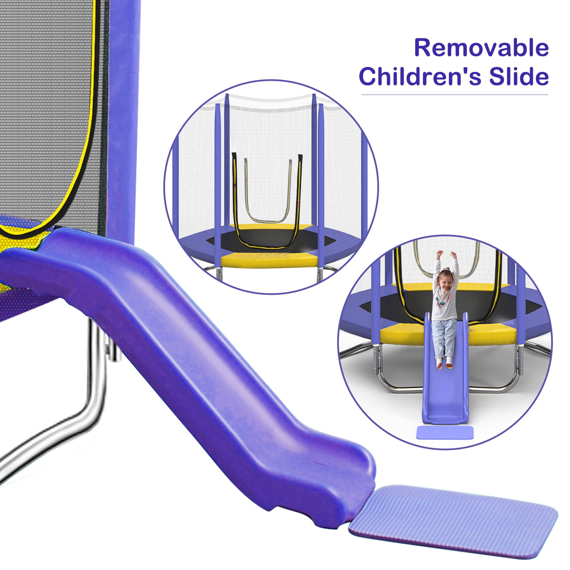 Kadyn 7FT Jumping Toddler Trampoline with Slide and Ladder, Kids Outdoor Trampoline with Safety Enclosure Net, Purple Kadyn 7FT Jumping Toddler Trampoline with Slide and Ladder, Kids Outdoor Trampoline with Safety Enclosure Net, Purple