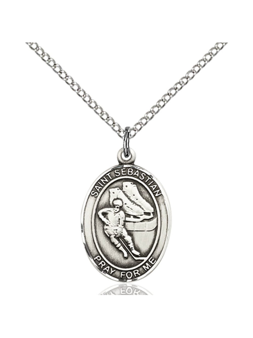 Sterling Silver St. Sebastian / Hockey Pendant 3/4 x 1/2 inches with SS ...