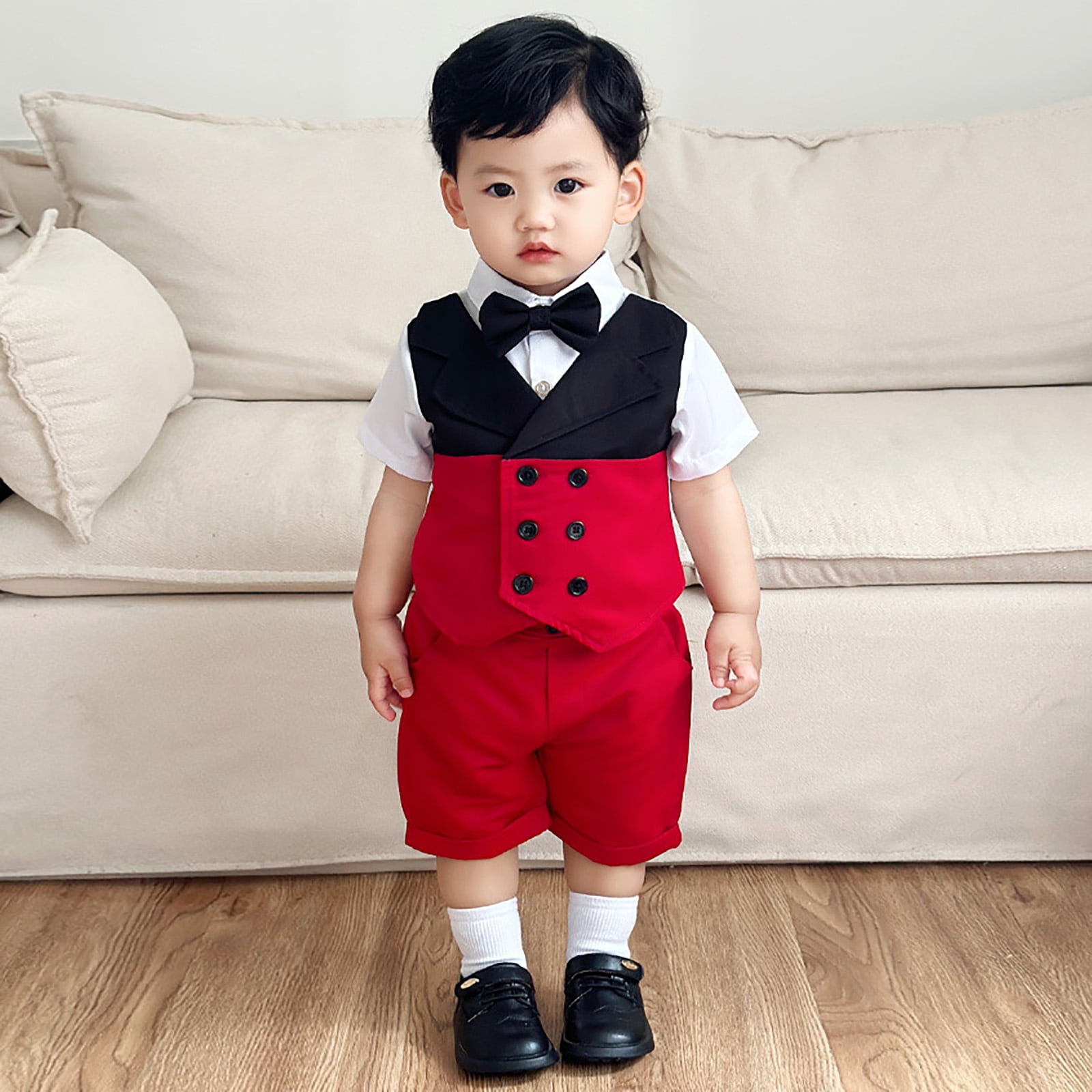 Povozer Boys Summer Suspenders Outfit Baby Toddler Suit Shirt