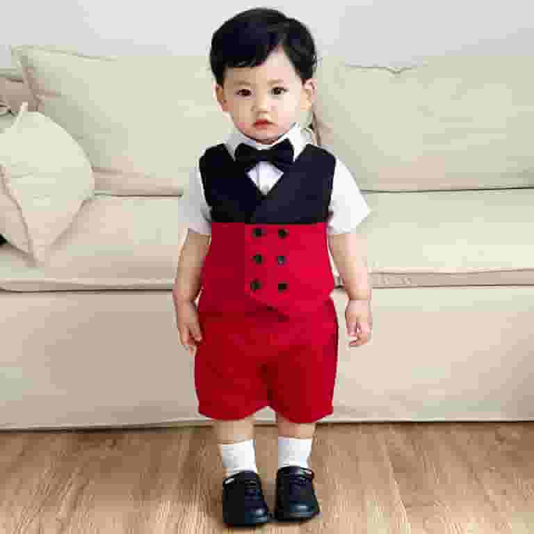 Povozer Boys Summer Suspenders Outfit Baby Toddler Suit Shirt