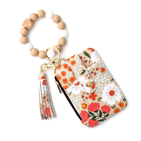 Januofit Boho Beaded Wallet Keychain Wristlet Wallet for Women Credit Card Holder Small Purse Tassel Silicone Keychain Gifts