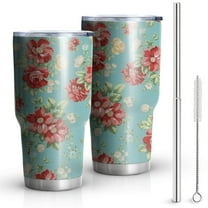 30oz Pioneer Flower Floral Print Pattern Tumblers Stainless Steel Tumbler with Lid and Straw,Vacuum Insulated Double Wall Travel Tumbler Cups Mug with Cleaning Brush for Coffee,Tea