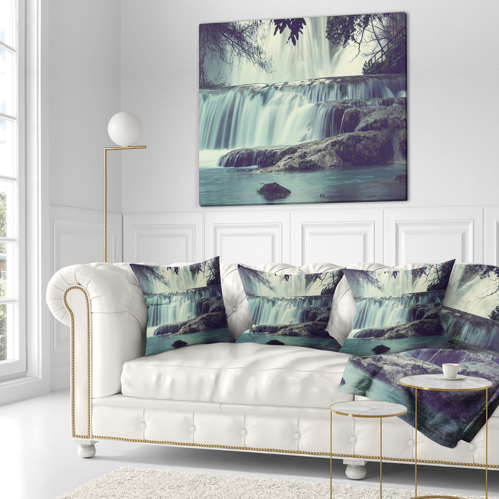Designart Amazing Waterfall in Mexico - Landscape Printed Throw Pillow - 16x16