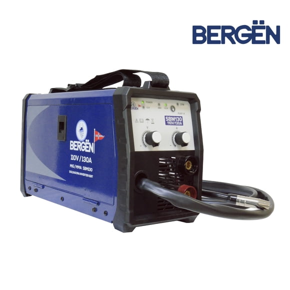 Soldadora Inversor BERGEN Corriente de Salida 130A Voltaje de Entrada 110V Frecuencia 50/60Hz Mig-Mag SBM130