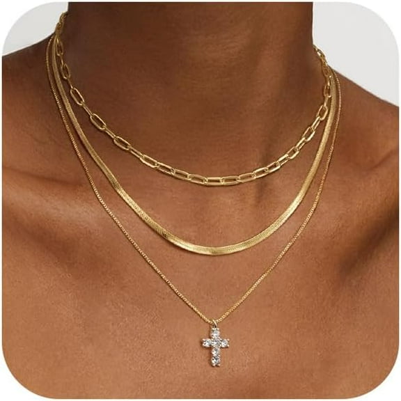 Cross Necklace For Women, 14K Gold/Silver Layered Cross Necklaces Dainty Cubic Zirconia Cross Necklaces Sideways Pearl Cross Choker Necklace For Women Trendy Necklace For Women Jewelry Gift[o2917]