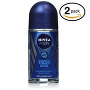 Pack of 2 Bottles Nivea FRESH ACTIVE Men's Roll-On Antiperspirant & Deodorant. 48-Hour Protection Against Underarm Wetness. Pack of 2 Bottles, 1.7oz / 50ml Each Bottle