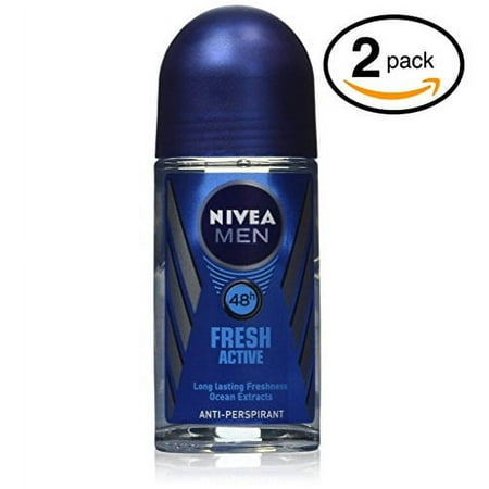 Pack of 2 Bottles Nivea FRESH ACTIVE Men's Roll-On Antiperspirant & Deodorant. 48-Hour Protection Against Underarm Wetness. Pack of 2 Bottles, 1.7oz / 50ml Each Bottle