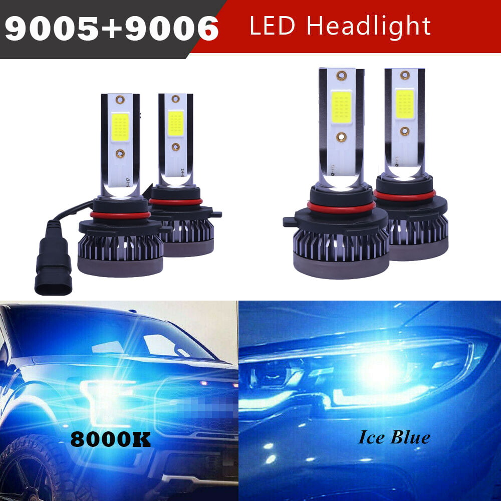 4PCS Combo 9005 9006 LED Headlight Bulbs Kit High & Low Beam 144W 8000K Ice Blue 