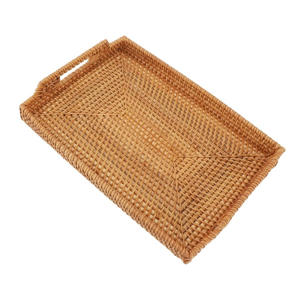 Hand Woven Rattan Rectangular Serving Tray, Effective Storage Wicker Serving Tray for Kitchen for Bakery