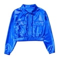 thumbnail image 3 of TiaoBug Kids Shiny Metallic Bomber Jacket Boys Girls Motorcycle Baseball Long Sleeve Zip Up Coats Royal Blue 10, 3 of 7