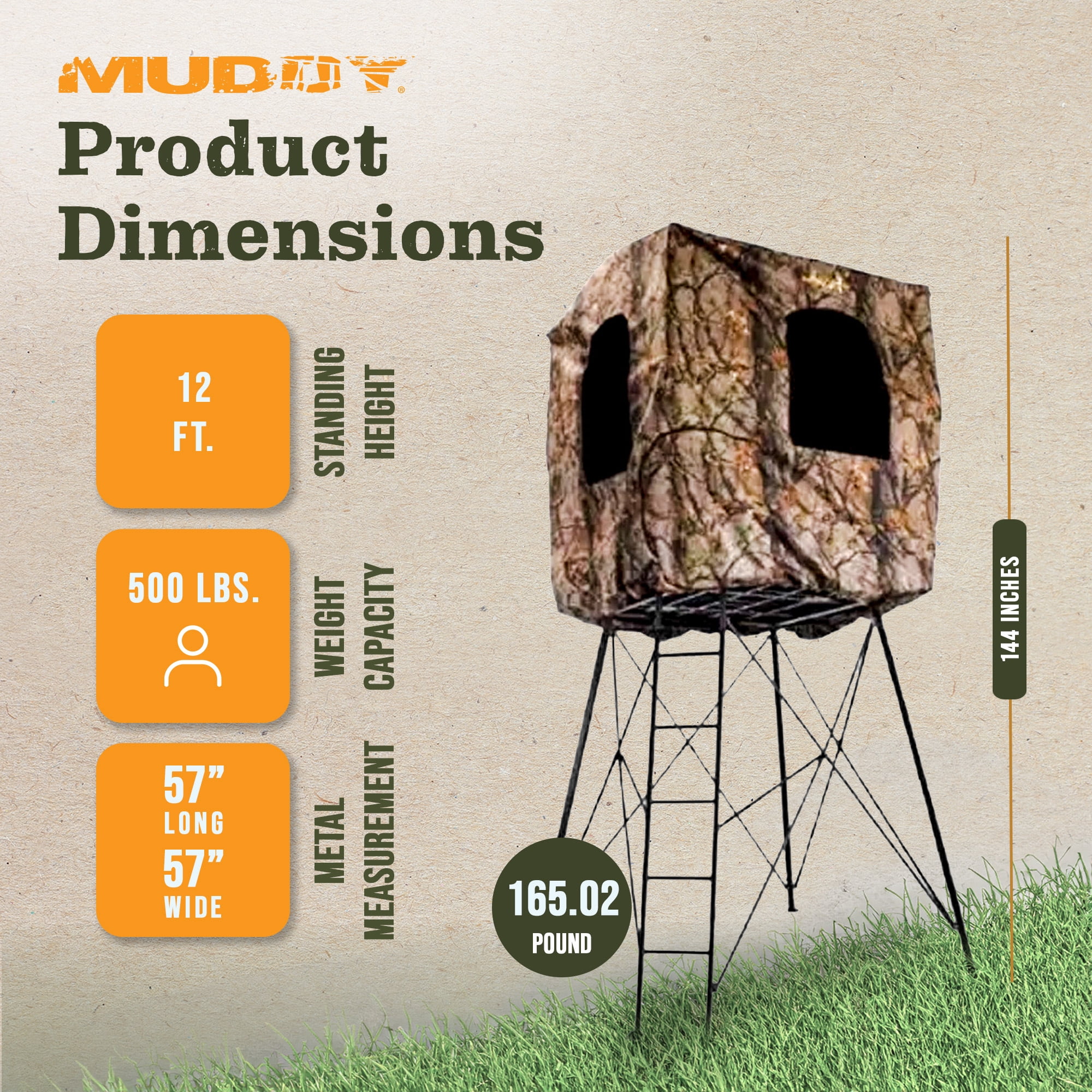 Muddy 12' Quad Pod Hunting Blind, Hunting Gear Deer Blind w/Windows, Camo