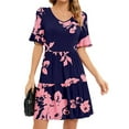 thumbnail image 4 of Frontwalk Ladies T Shirt Dress Short Sleeve Sundress Crew Neck Mini Dresses Boho Loose Floral Print Pink M, 4 of 6