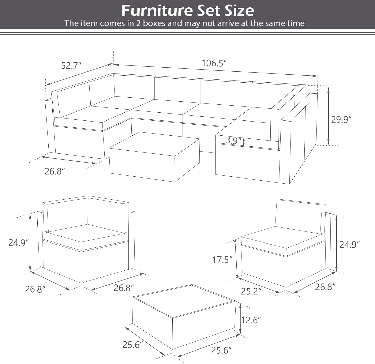 YODOLLA 7-Piece Patio Furniture Set with 43" Fire Pit Table, Rattan Wicker Outdoor Sectional Sofa Couch with Table Patio Conversation Set for Lawn& Backyard In Black& Beige