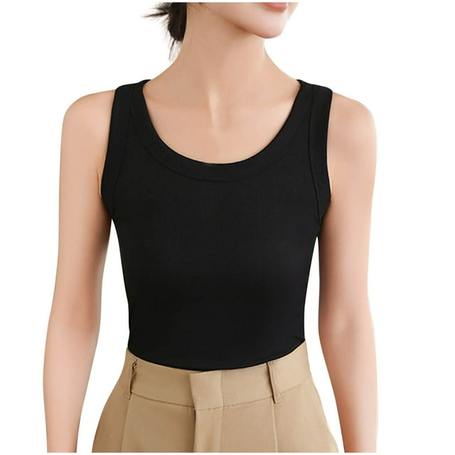 Timegard Womens Tank Top Ribbed Round Neck Sleeveless Top Fitting Comfy Going out Top Casual Summer
