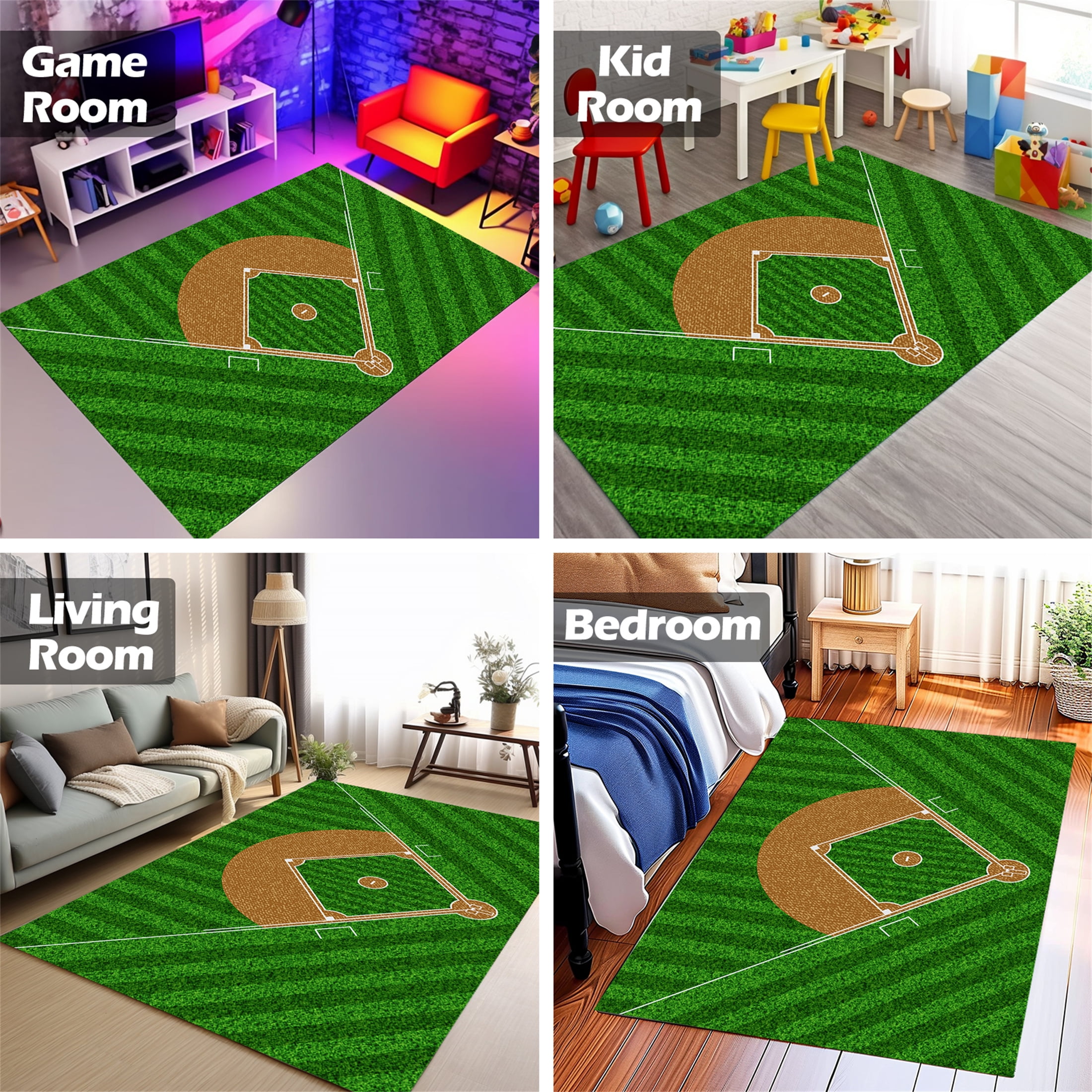 Baseball Rug for Bedroom 3'x5' Non Slip Sports Rug for Bedroom Living Room Baseball Room Decor