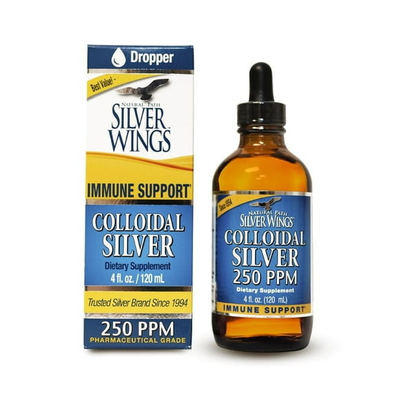 Natural Path Silver Wings Colloidal Silver Liquid  - Enhanced Immune Support Supplement -  High Strength, - 250ppm (1250mcg) - 4oz Dropper