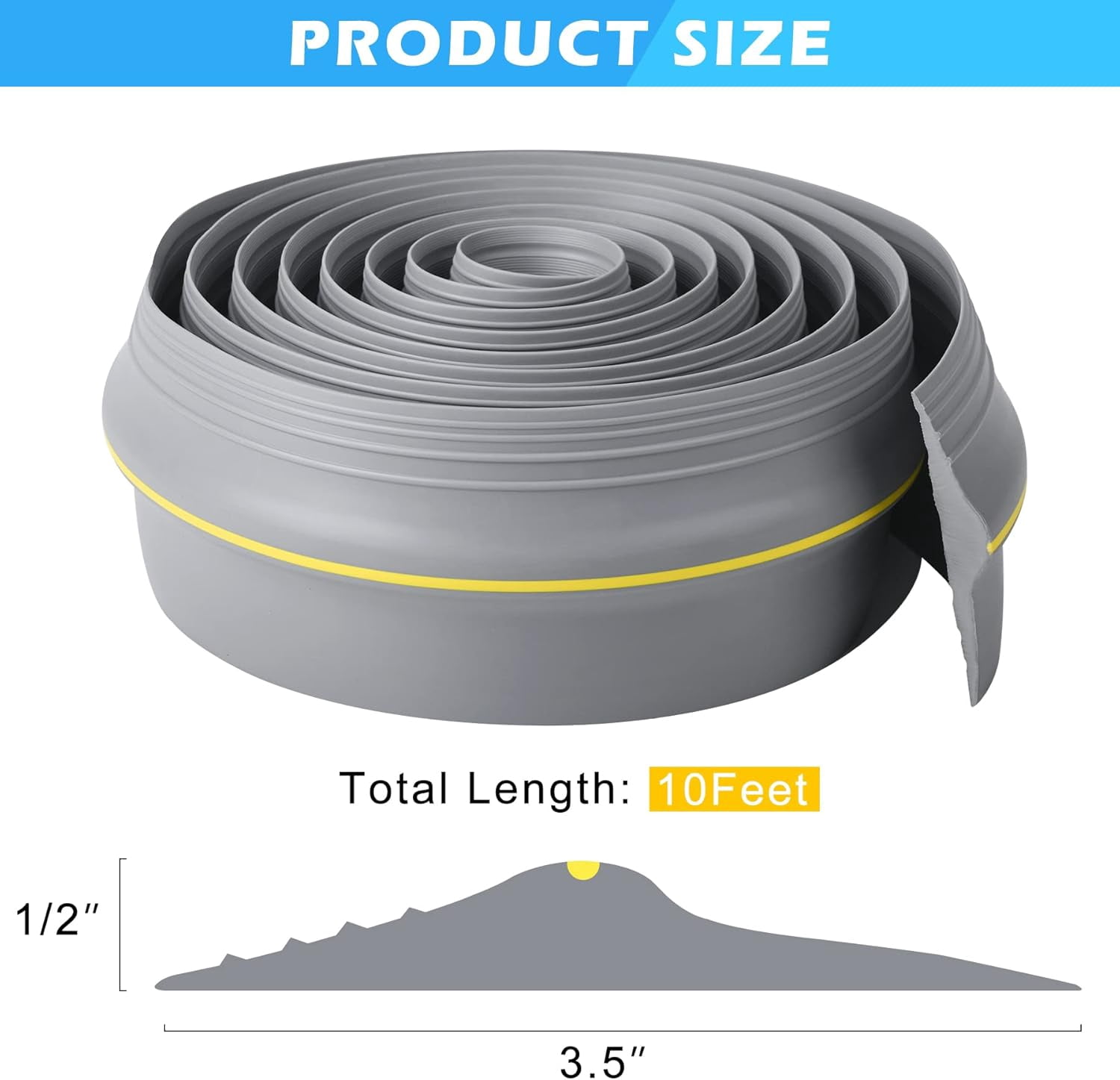 10Ft with Adhesive Universal Garage Door Bottom Threshold Seal Strip, Weatherproof Rubber DIY Weather Stripping Replacement(Gray)
