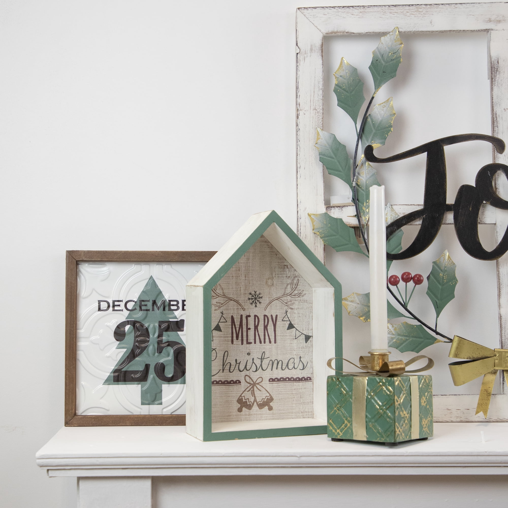 11.75" Green Merry Christmas House Shaped Wall Sign