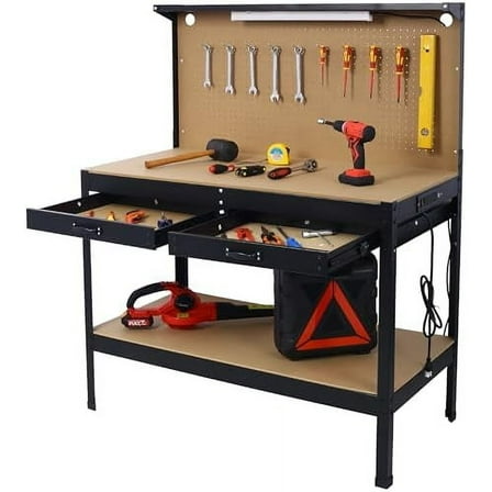 Steel Workbench with Power Outlet and USB, Garage Workbench with LED Lights and Storage Racks, Multi-Function Workbench Tool Organizer for Stores, can Hold 300 pounds$$Tools & Hardware Other