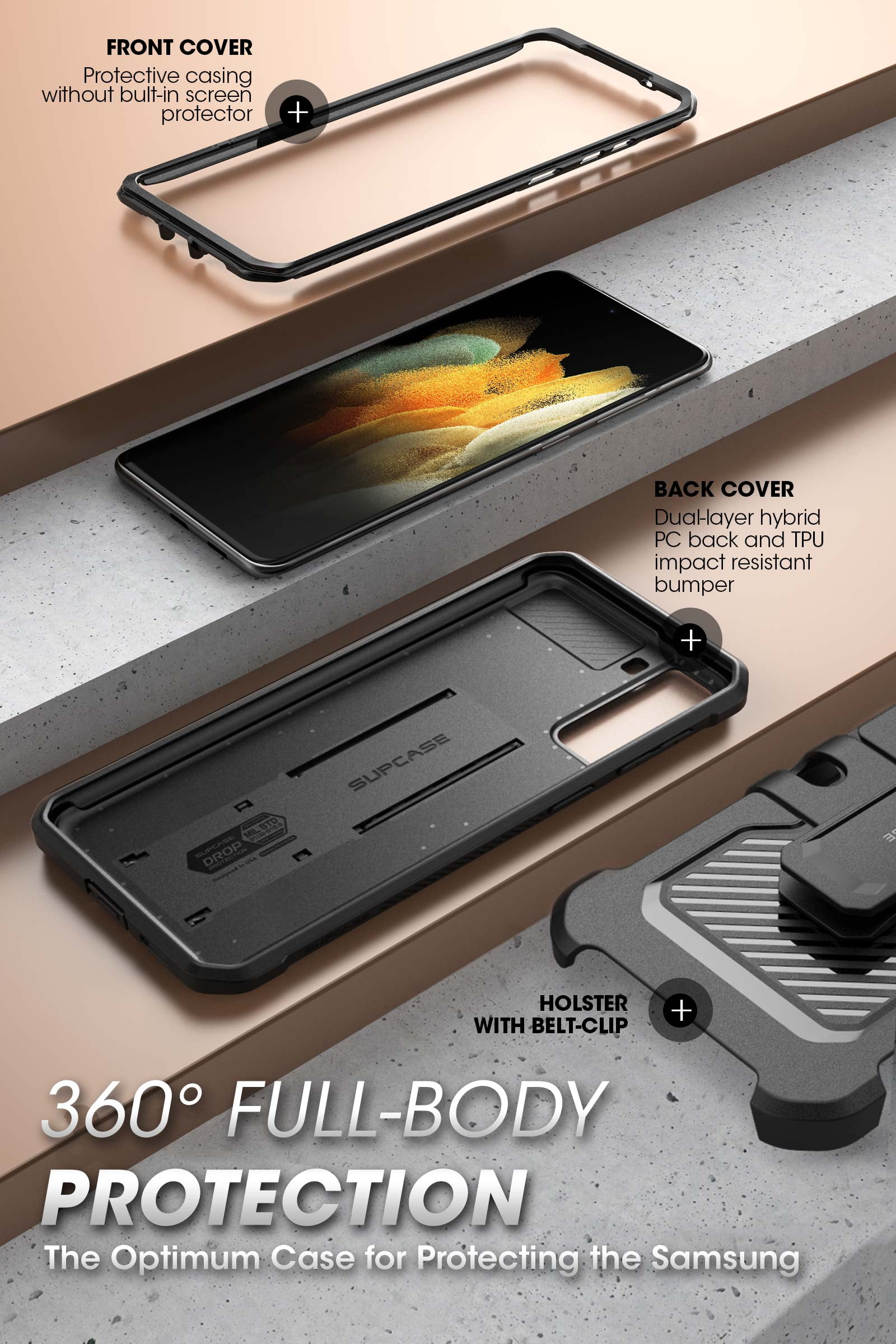 SUPCASE Unicorn Beetle Pro Series Case Designed for Samsung Galaxy S21 Plus 5G (2021 Release), Full-Body Dual Layer Rugged Holster & Kickstand Case Without Built-in Screen Protector (Black)