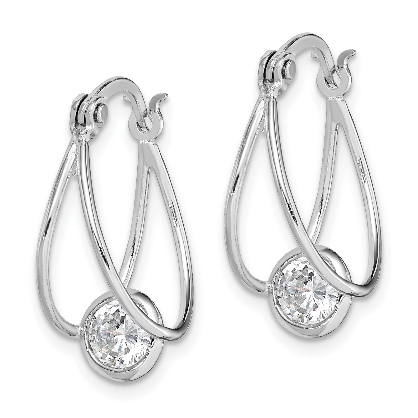Primal Silver Sterling Silver Rhodium-plated Cubic Zirconia Double Hoop Earrings - image 2 of 5