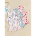 thumbnail image 3 of Suealasg Little Girl Swim Cover Up One-Piece Swimsuit Toddler Short Sleeve Hooded Zipper Watermelon Ice Cream Print Rashguard Swimwear 1T 2T 3T 4T 5T 6T 7T 8T Kids Hooded Dress Bathing Suit, 3 of 9
