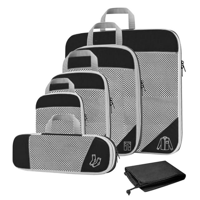 GUOOL 1Set Compression Packing Cubes Luggage Organizer Travel Keeping Organized Black Black 6Pcs