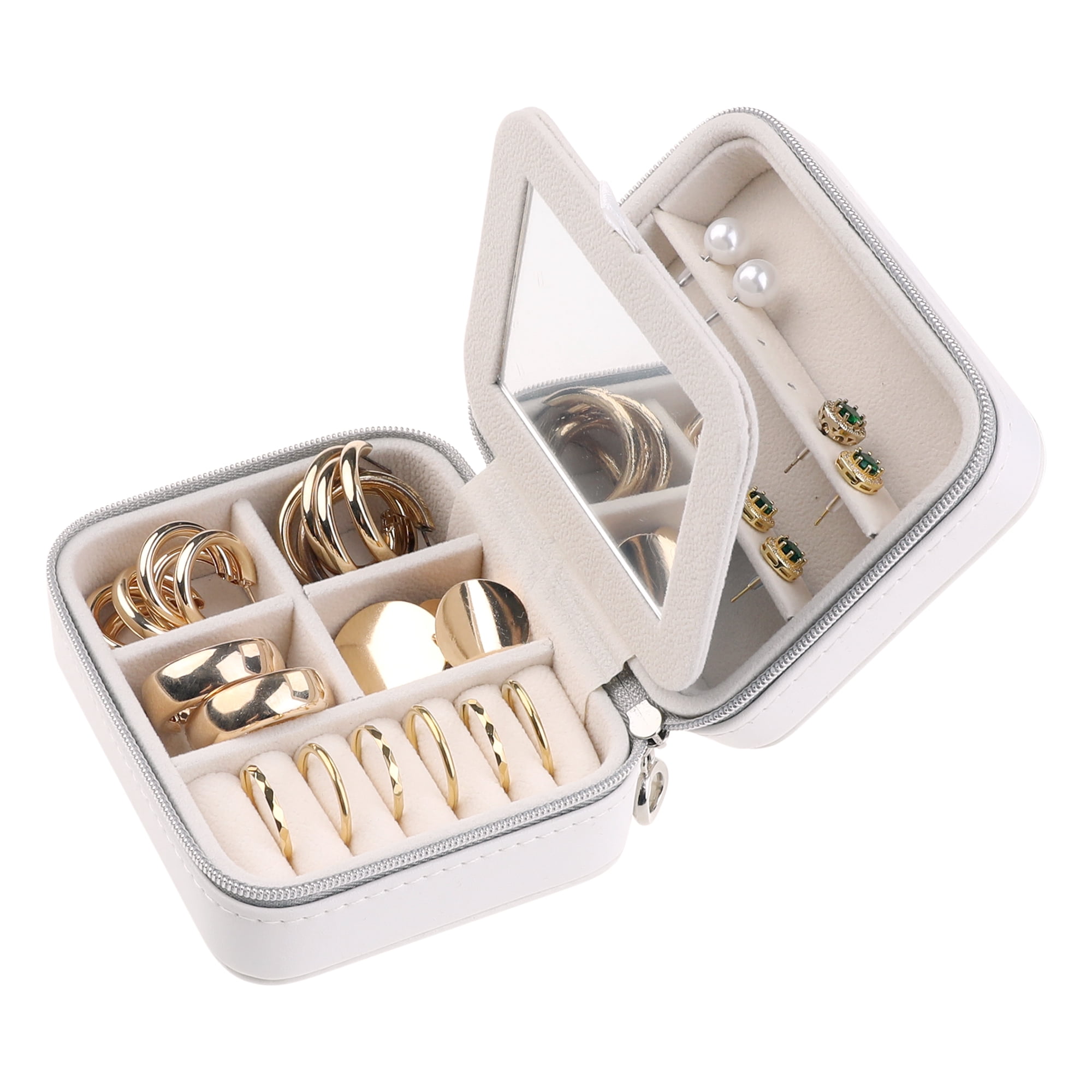 Unique Bargains Travel Jewelry Box Small Portable PU Leather Jewelry Organizer Case White