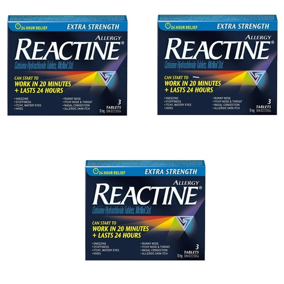 Reactine Tablets 10 mg Extra Strength 3 Count (Pack of 3)