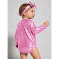 thumbnail image 6 of Hansber Toddler Baby Girls Shiny Metallic Long Sleeve Romper with Bow Headband for Birthday Party Outfit Pink 6-12M, 6 of 7