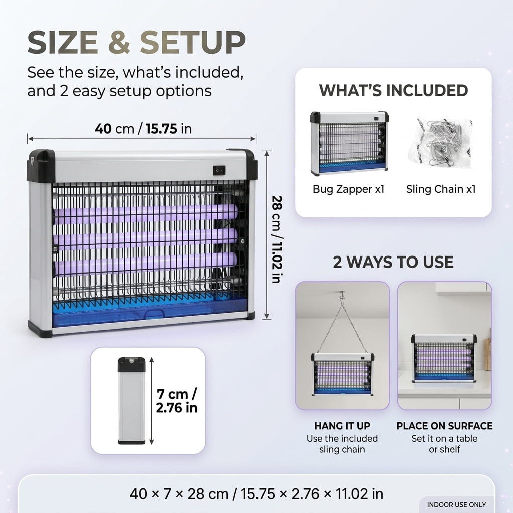 Electric Mosquito Killer 365Nm 4800V, Indoor Bug Zapper And Fly Trap With 300M² Wide Coverage And 360° Bug Control, No Spray No Strong Odor, Protective Outer Grid And Easy-Clean Tray, Targets Mosquit