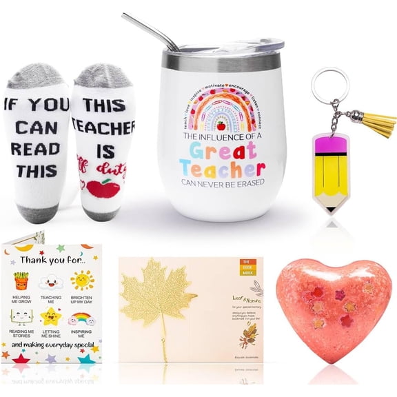 Teacher Appreciation Sets,Teacher Appreciation Basket for Women, to School ,Christmas for Teacher - Tumbler, Bookmarks,,Socks and Cards from Students (Blue)