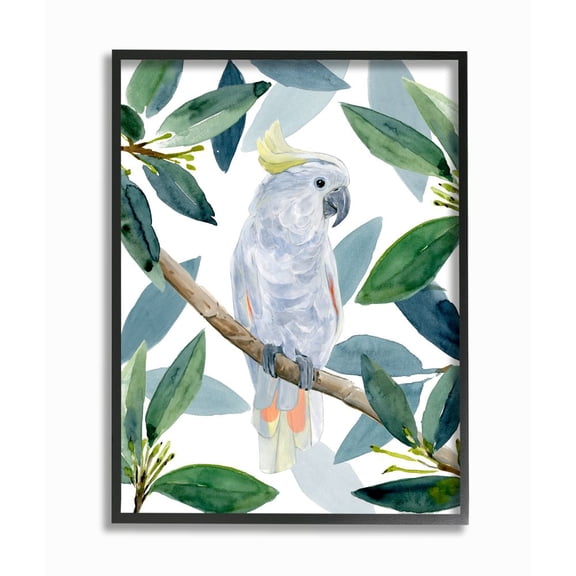 Stupell Industries Tropical Cockatoo Bird Greenery Branches Framed Wall Art Design by Annie Warren, 11" x 14", Black Framed