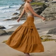 thumbnail image 5 of Ohufall Flowy Boho Maxi Skirt for Women Summer Solid Casual A-Line Ruffle Swing Beach Long Skirt Fashion Pleated Elastic High Waist Tiered Ankle-Length Skirt with Pockets, 5 of 9