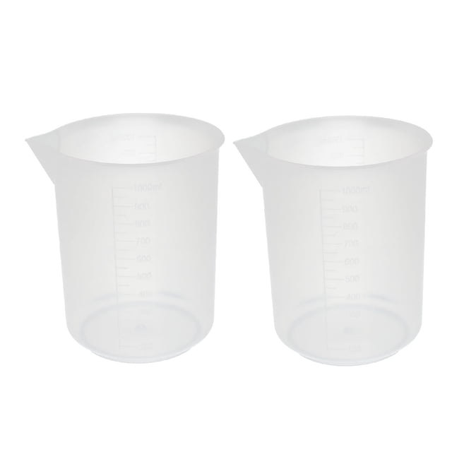 Unique Bargains 2Pcs Kitchen Labotary 1000mL Plastic Measuring Cup Jug Pour Spout Container