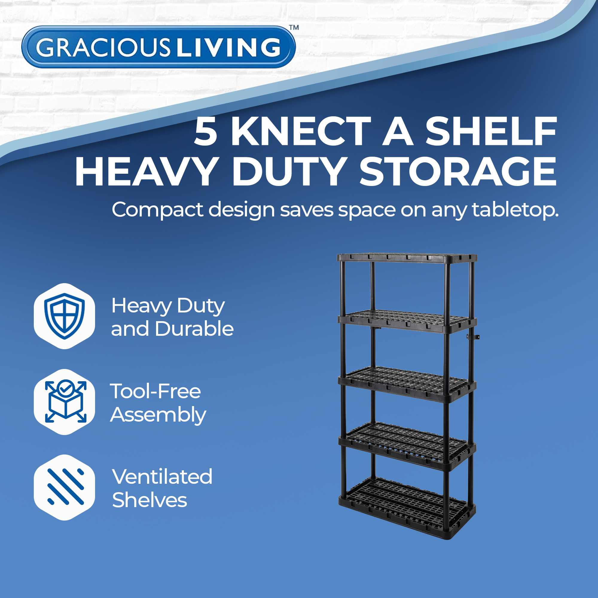 Gracious Living Knect-A-Shelf Heavy-Duty 5-Shelf Plastic Shelving Unit