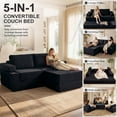 thumbnail image 4 of Holaki 75" Convertible Sofa Bed, L-Shaped Boneless Loveseat Couch for Living Room, Modular Sectional Sofa with Movable Ottoman, Modern Corduroy Floor Couch with Cup Holders & Pockets, Black, 4 of 10