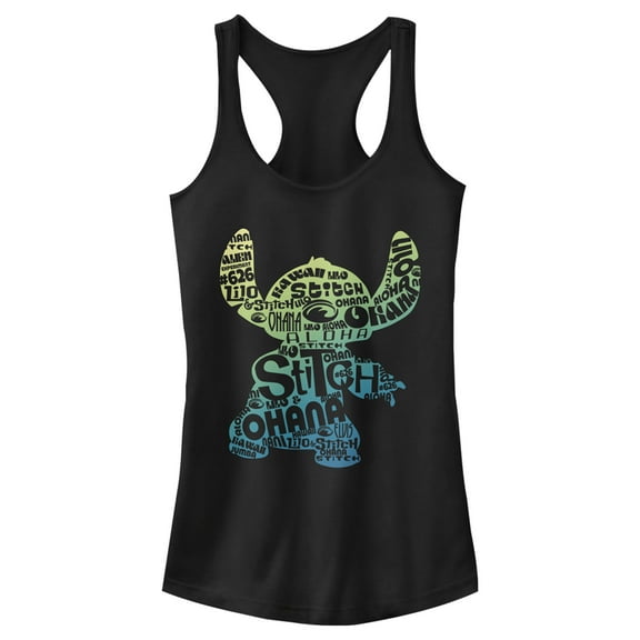 Junior's Lilo & Stitch Yellow to Blue Silhouette Racerback Tank Top Black Medium
